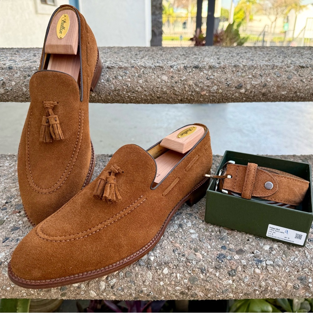 Beckett Simonon Tan Suede Tassel Loafers